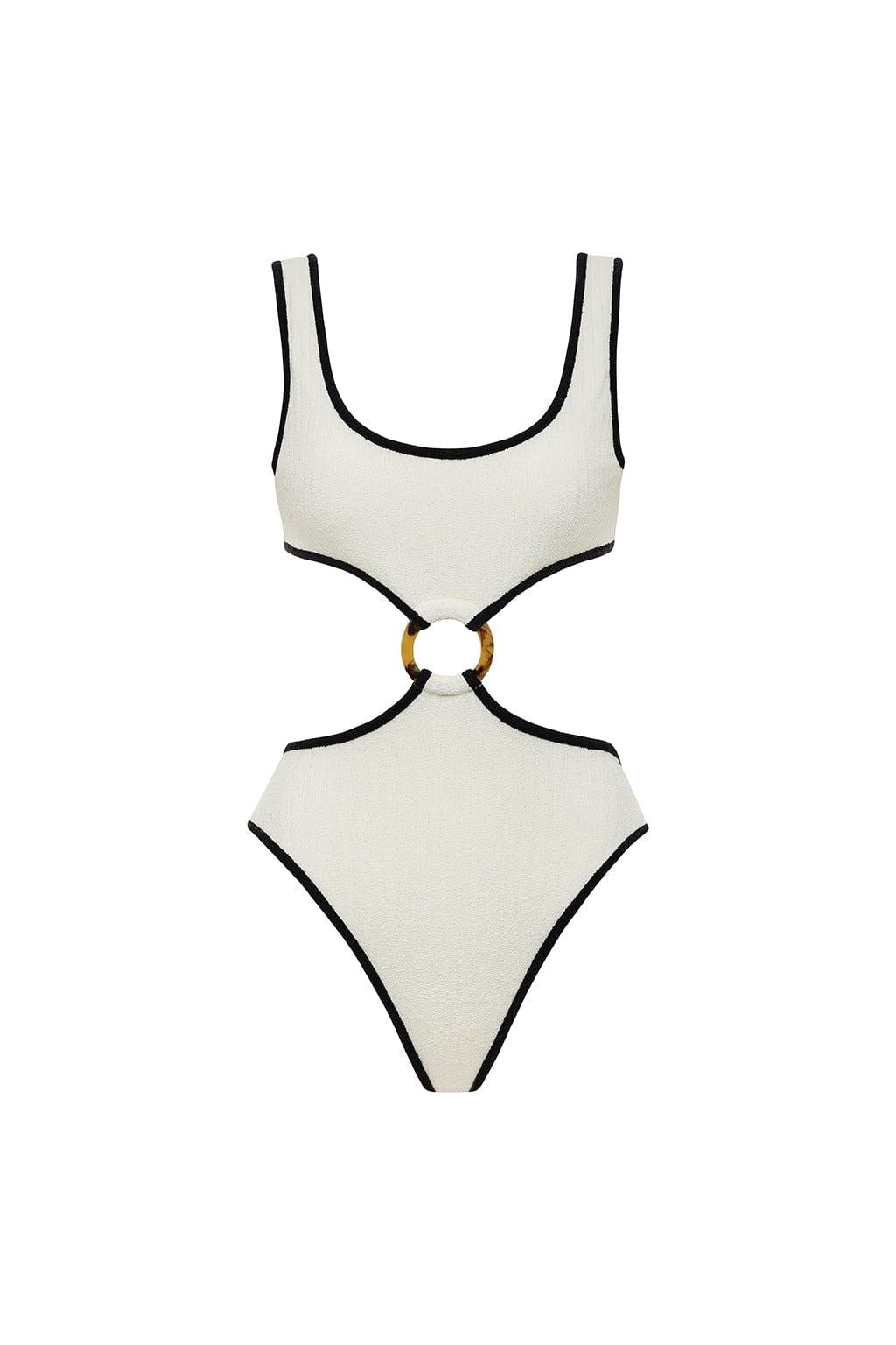 Cream (Black Binded) Terry Rib Ky One-Piece
