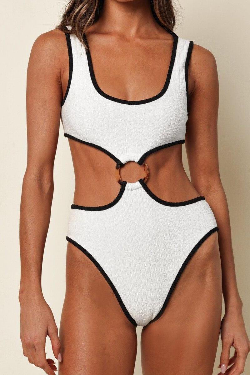 Cream (Black Binded) Terry Rib Ky One-Piece