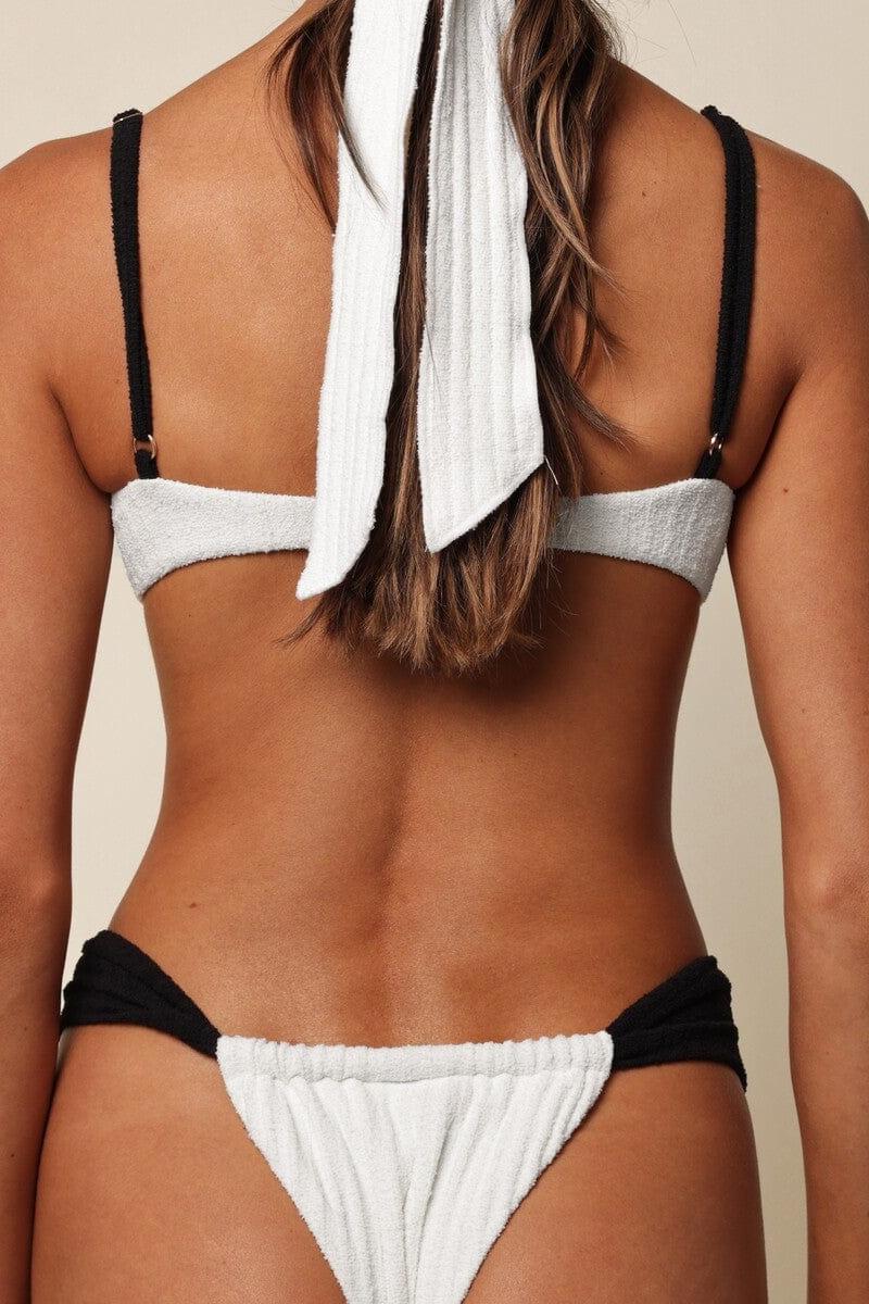 Cream (Black Binded) Terry Rib Petal Bikini Top