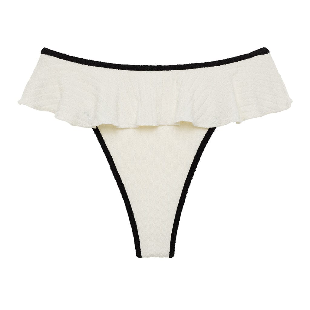 Cream (Black Binded) Terry Rib Tamarindo Ruffle Bikini Bottom