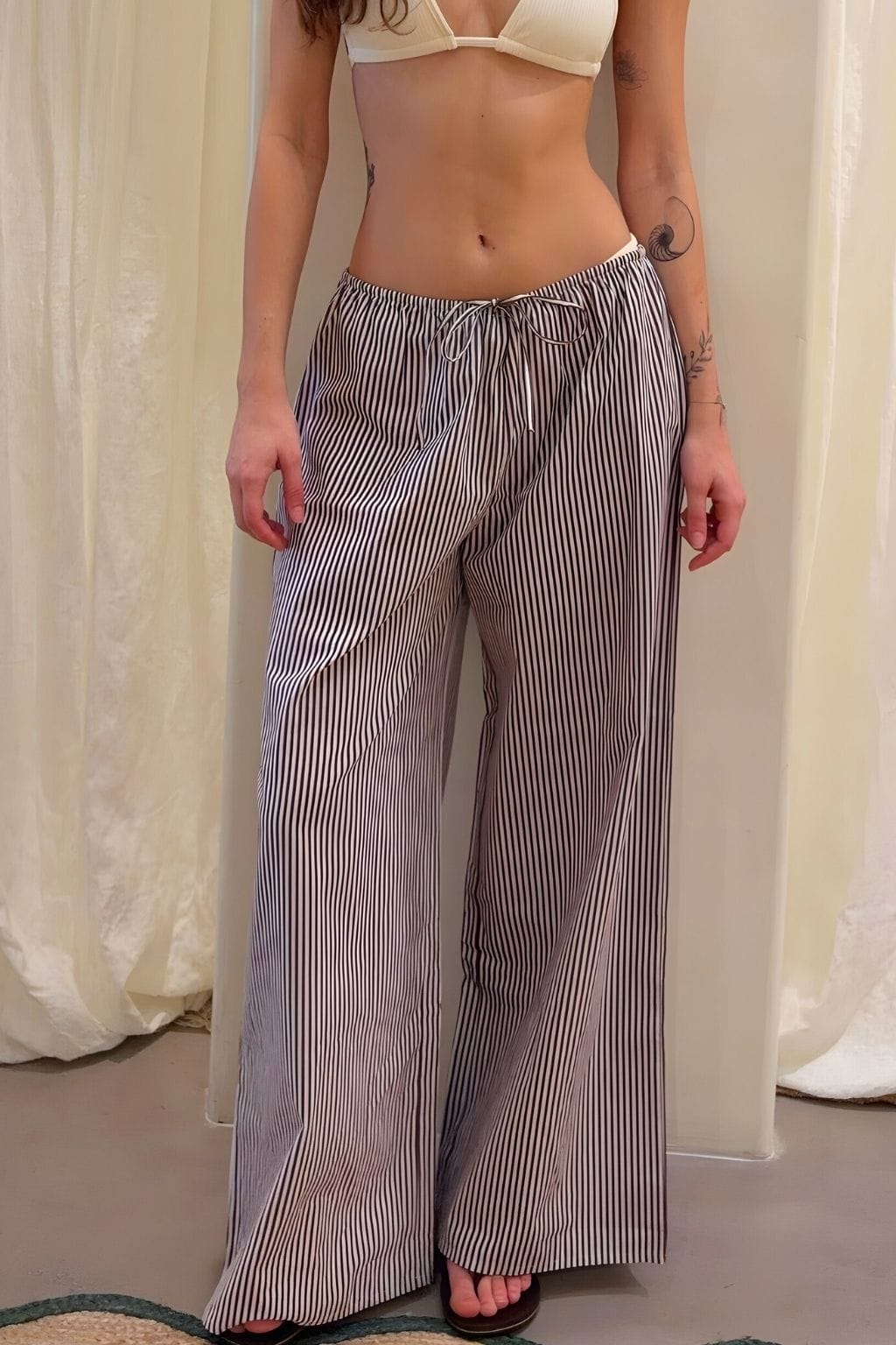 Espresso Pin Stripe Drawstring Wide-Leg Pant