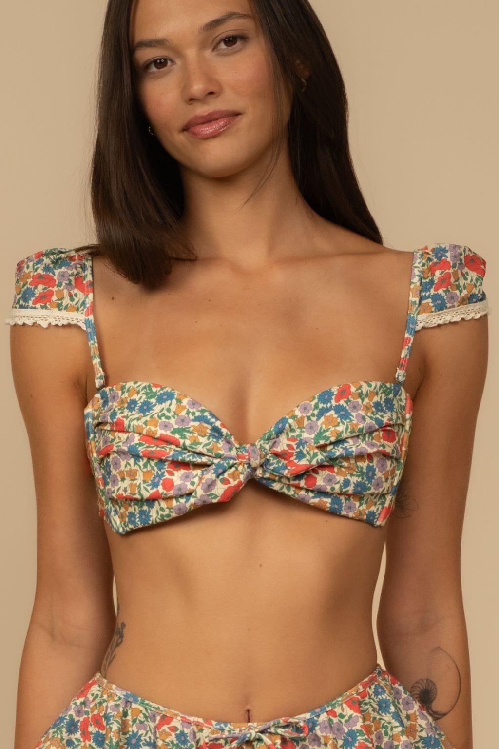 Florencia Floral Cabana Bikini Top w/Trim