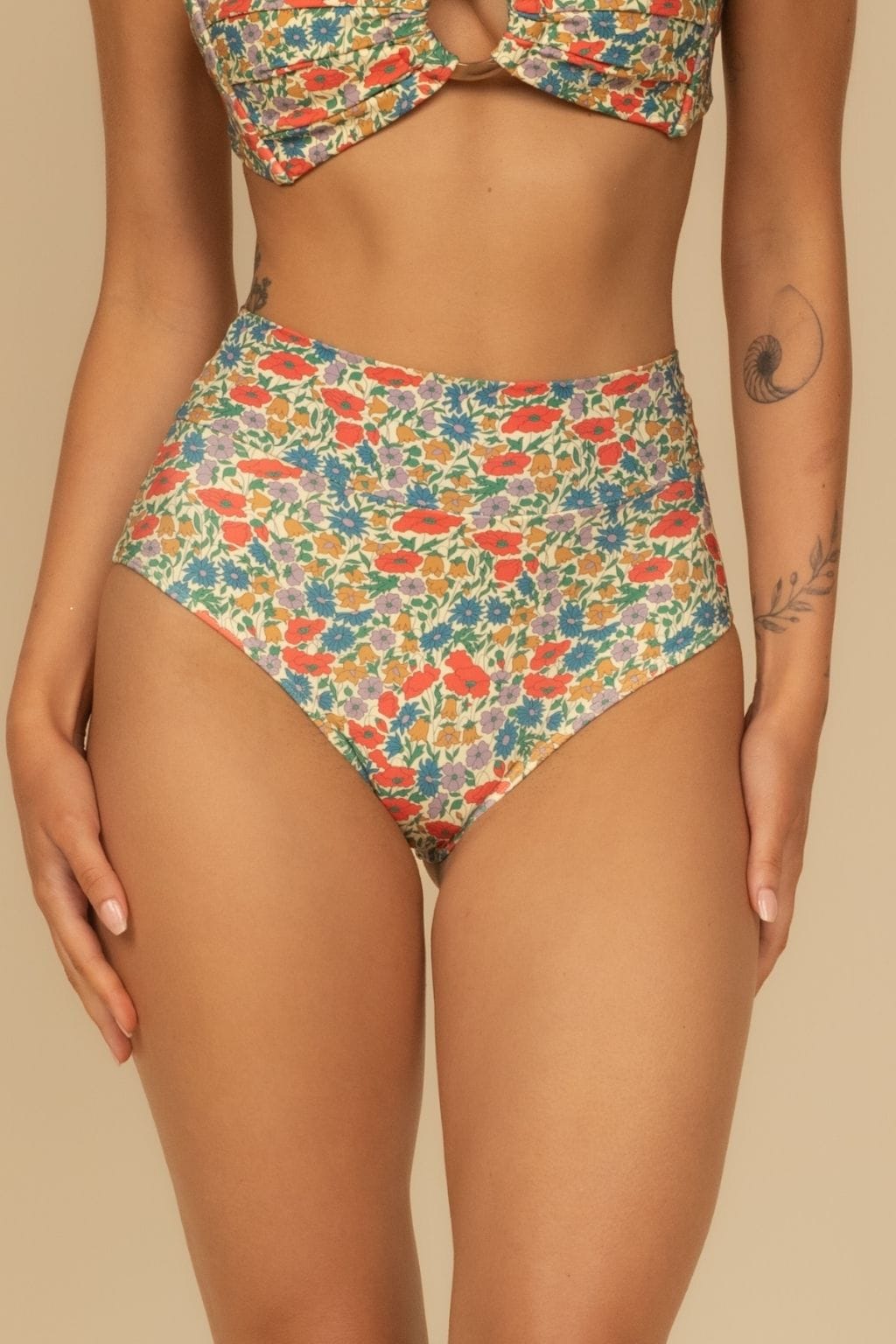 Florencia Floral Full Coverage High Rise Bikini Bottom