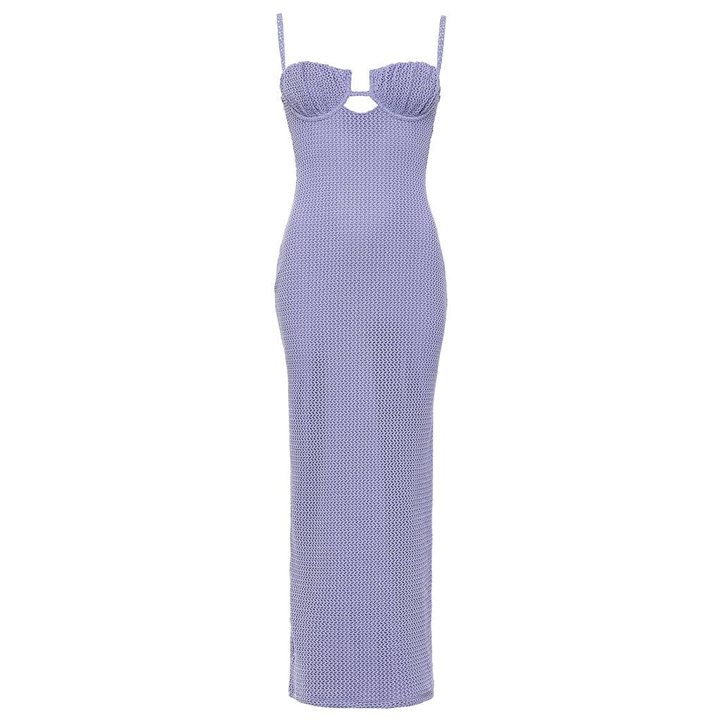 Lavender Crochet Petal Long Slip Dress