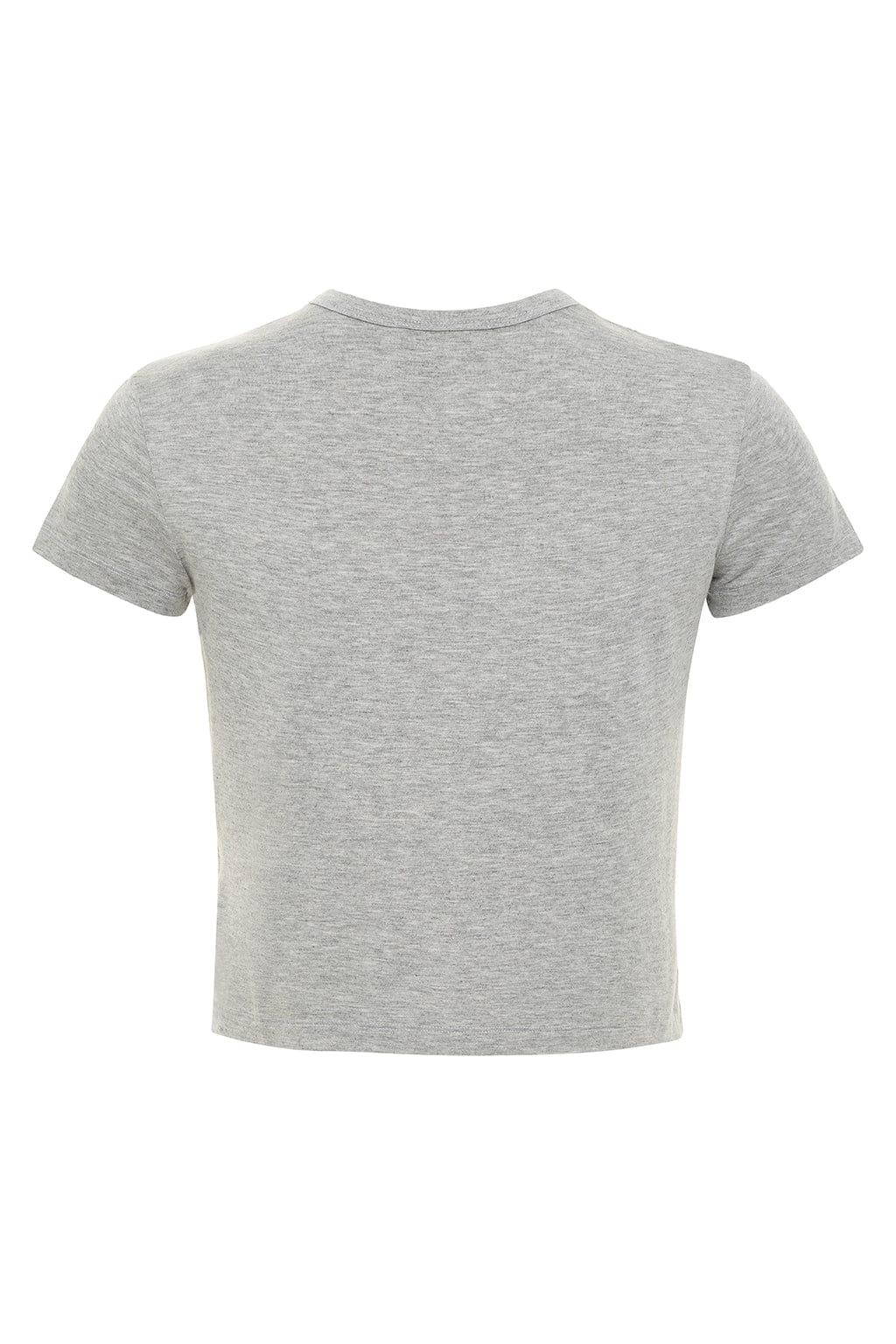 Grey heather short-sleeved crew neck tee with a fitted silhouette.