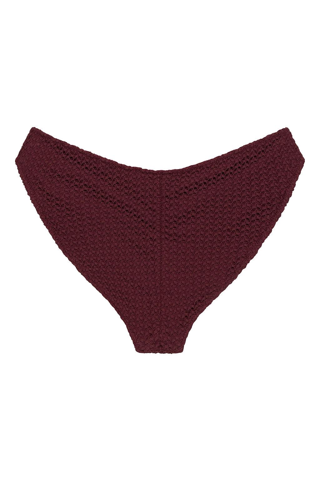 Maroon Crochet Added Coverage Lulu (Zig-Zag Stitch) Bikini Bottom