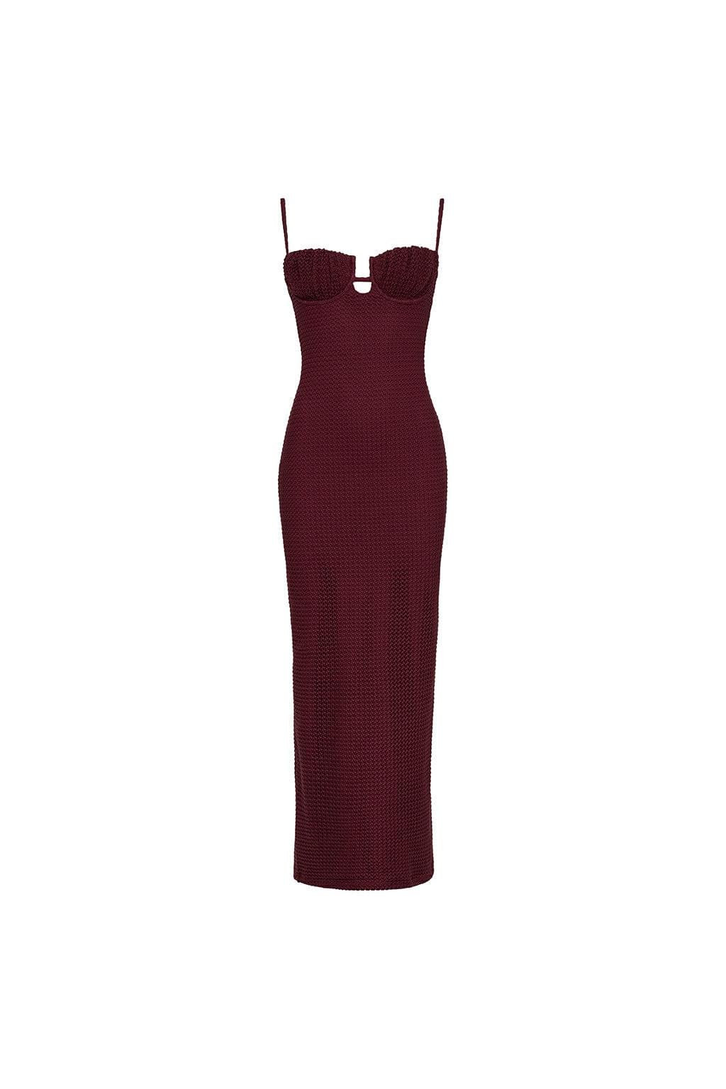 Maroon Crochet Petal Long Slip Dress