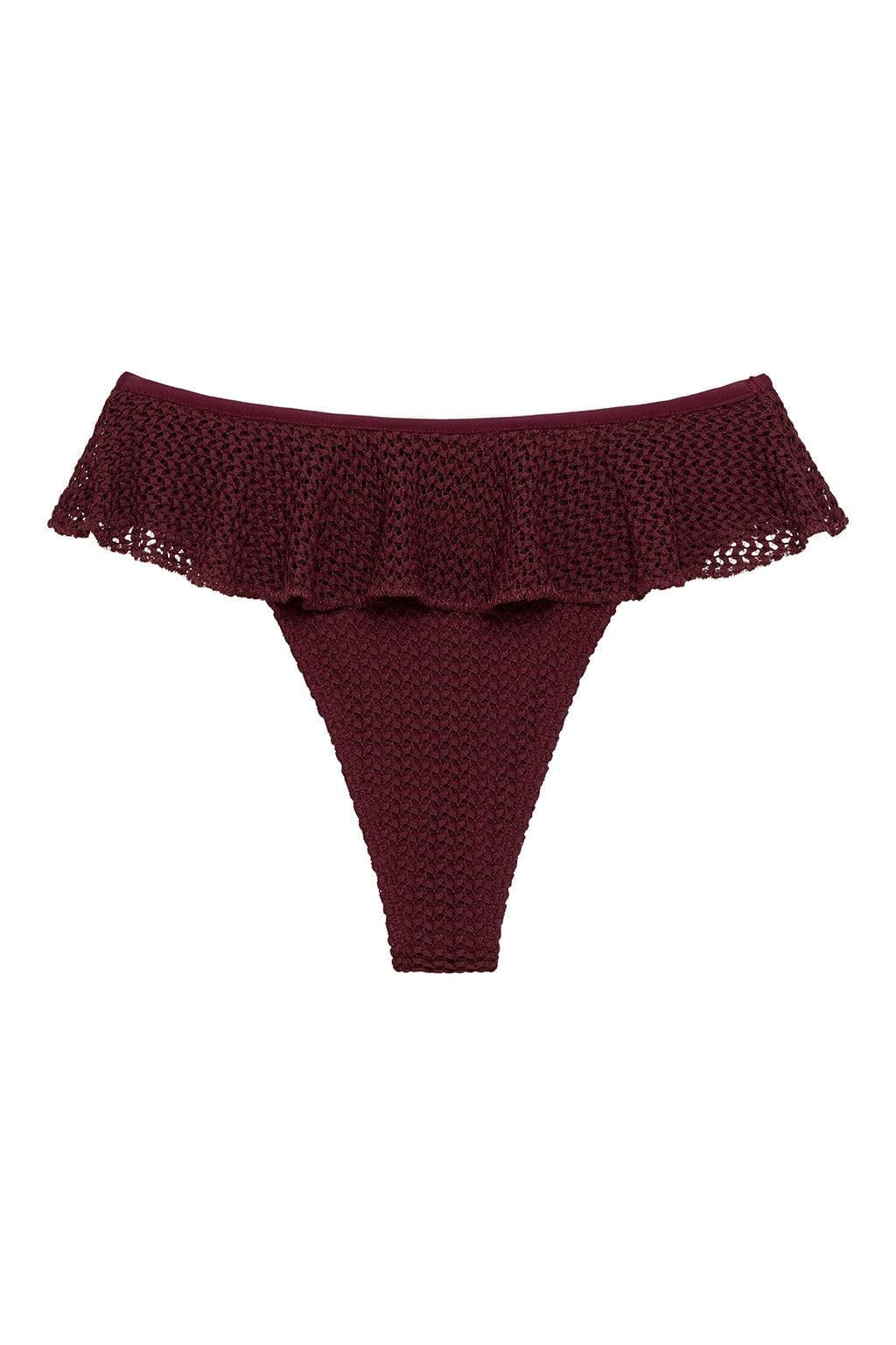Maroon Crochet Tamarindo Ruffle Bikini Bottom