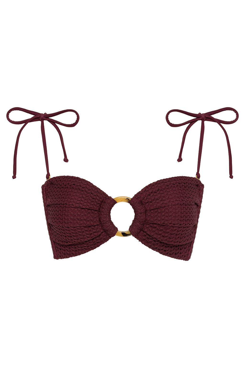 Maroon Crochet Tori Ties Bandeau Bikini Top