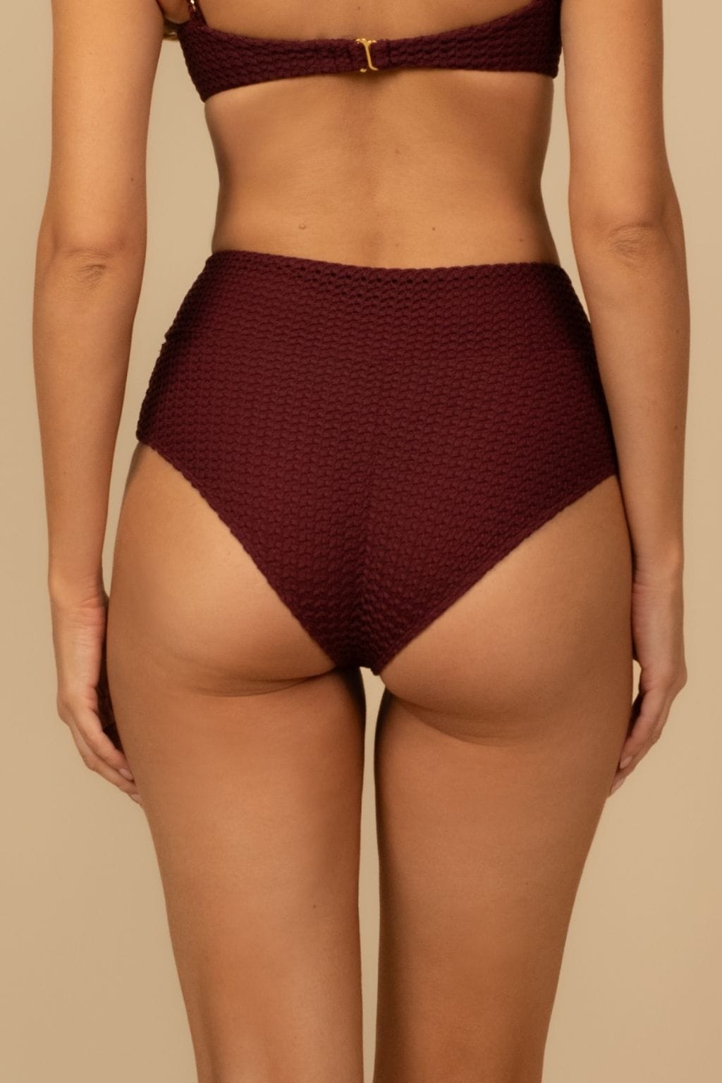 Maroon Crochet Added Coverage High Rise Bikini Bottom