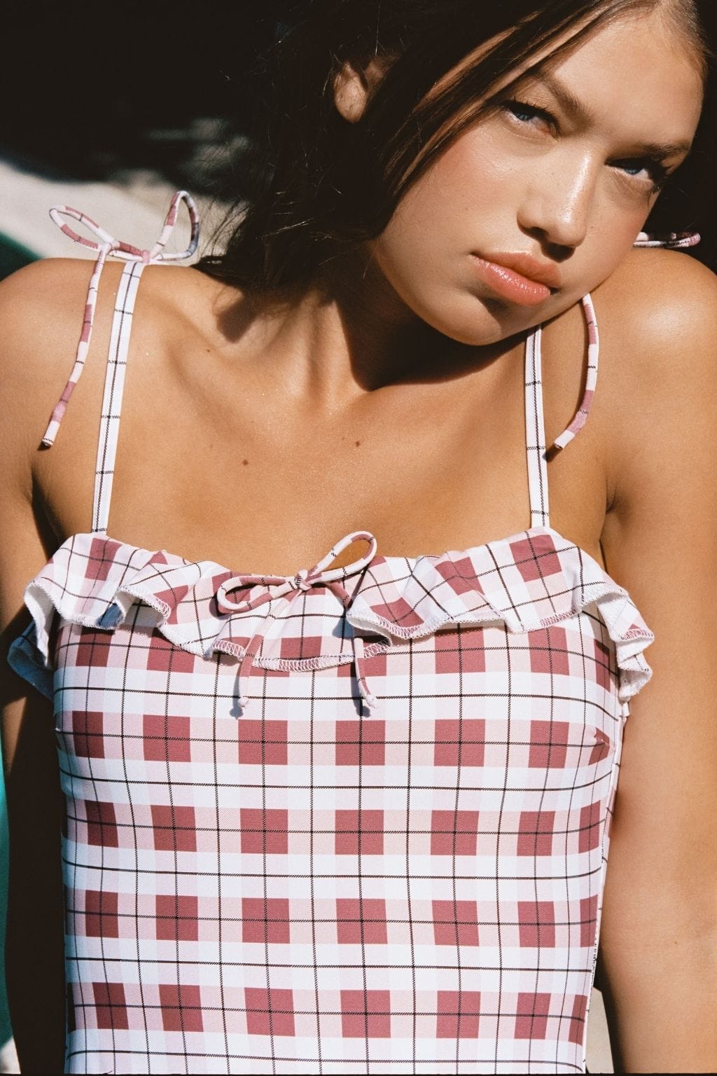Maroon Plaid Jacelyn Ruffle One-Piece