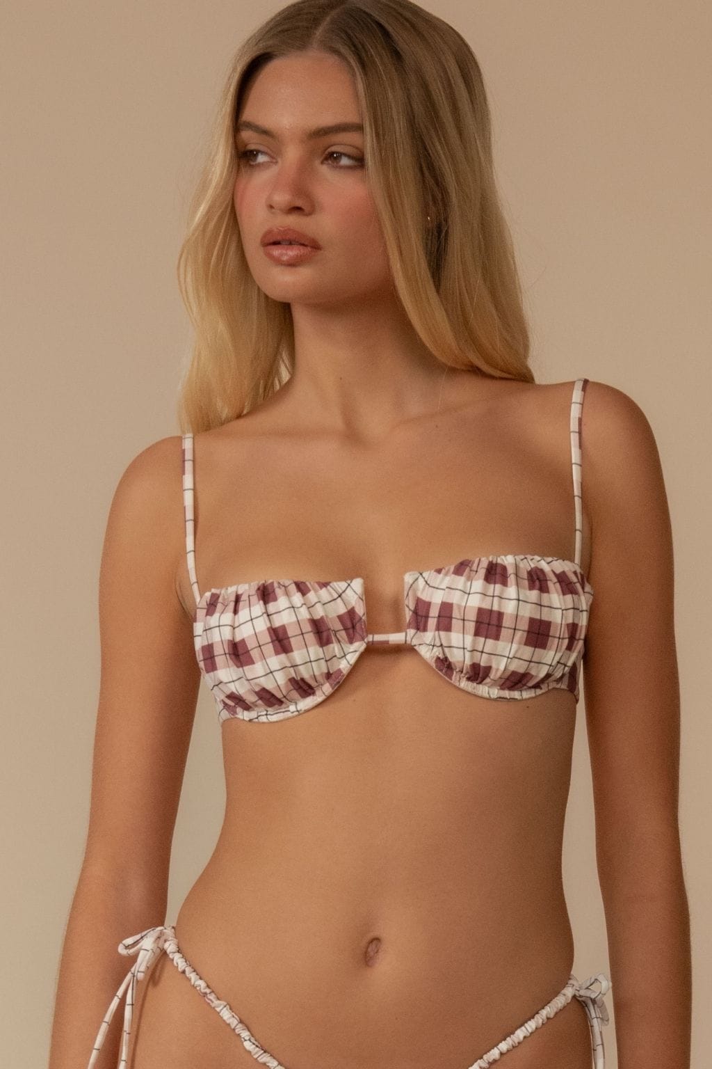 Maroon Plaid Petal Bikini Top