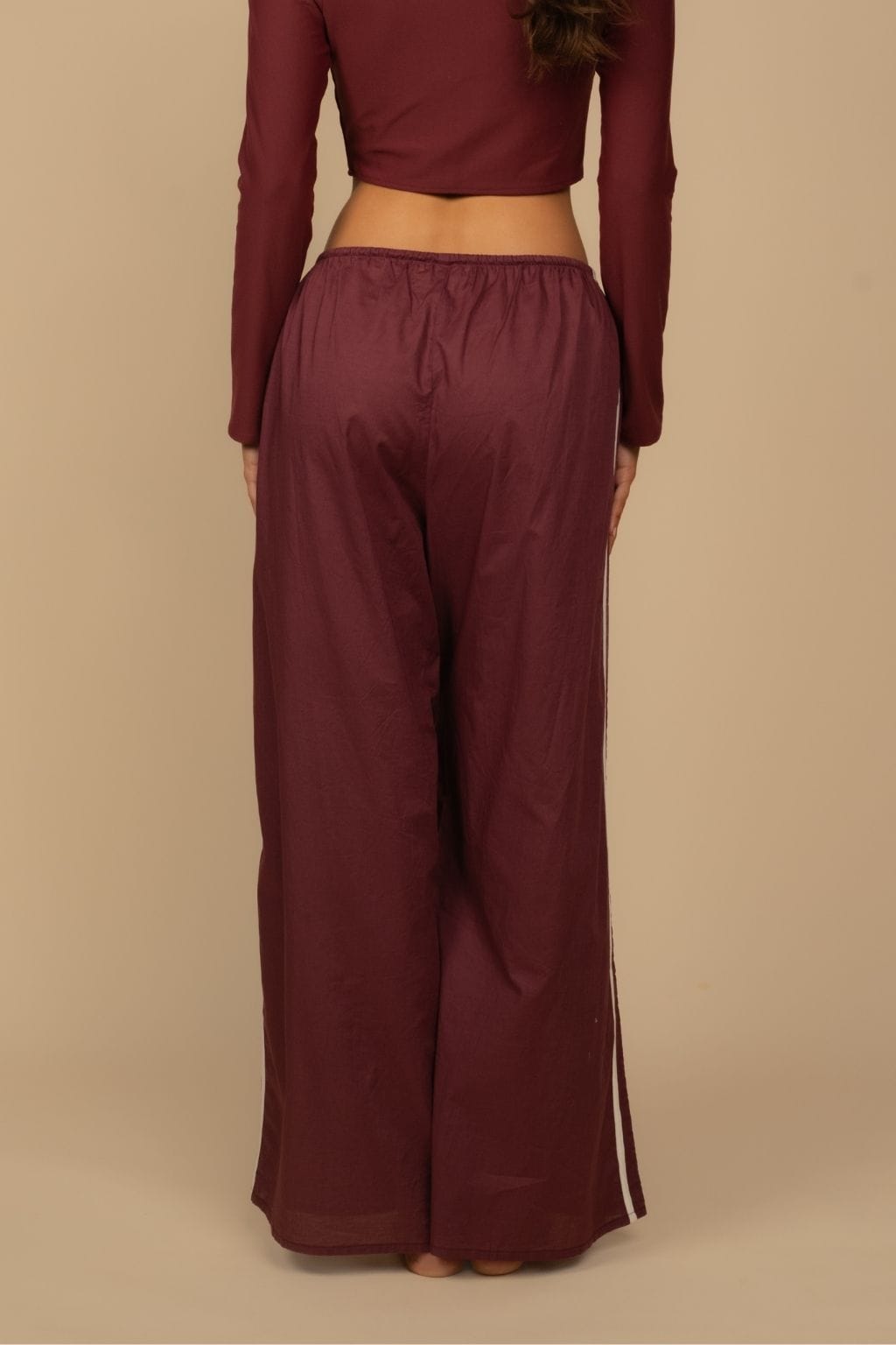 Maroon Sporty Drawstring Wide-Leg Pant