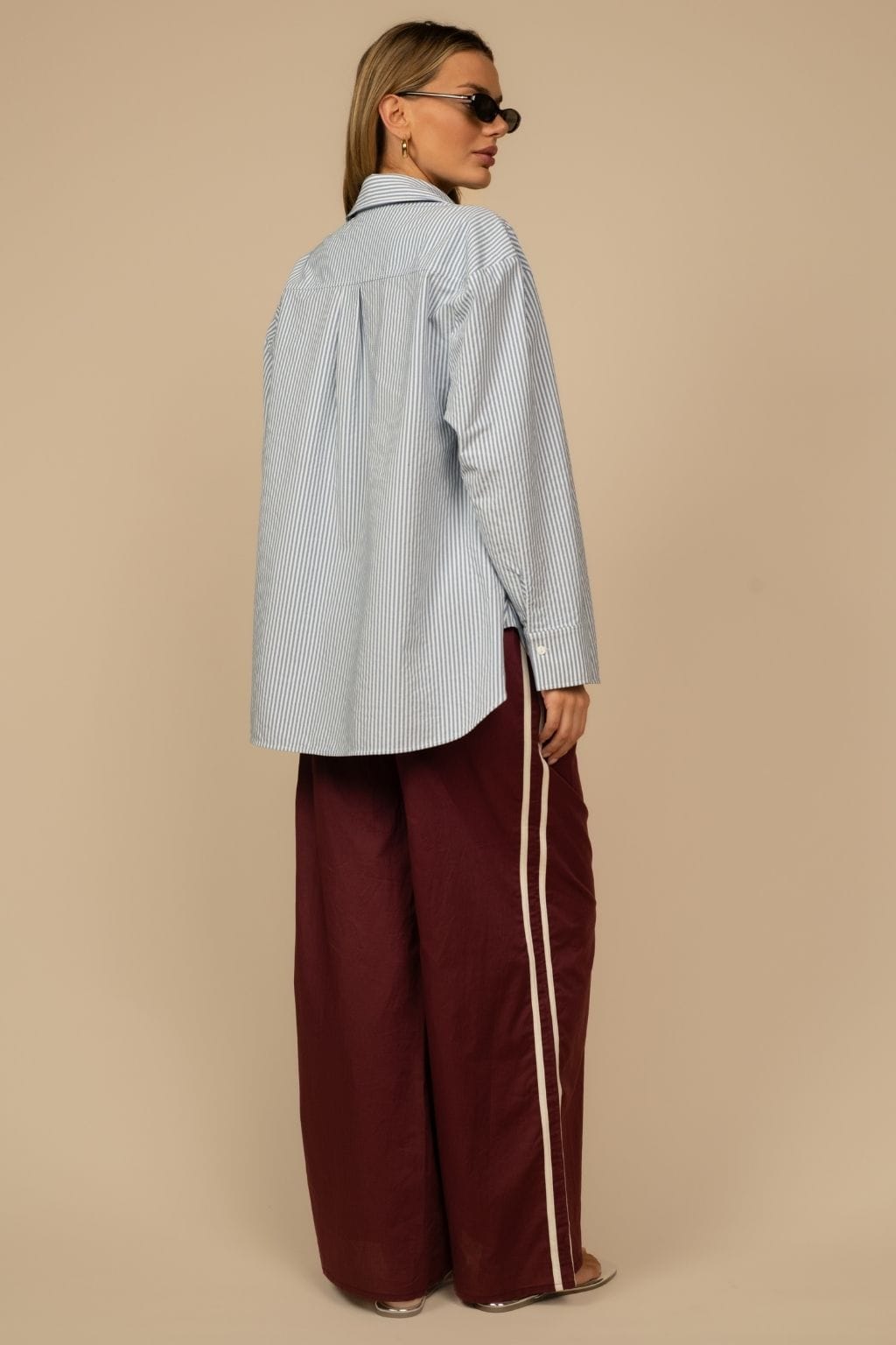 Maroon Sporty Drawstring Wide-Leg Pant