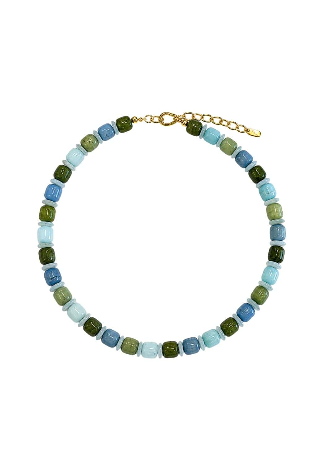 Mixed Green Barrel Beaded Necklace