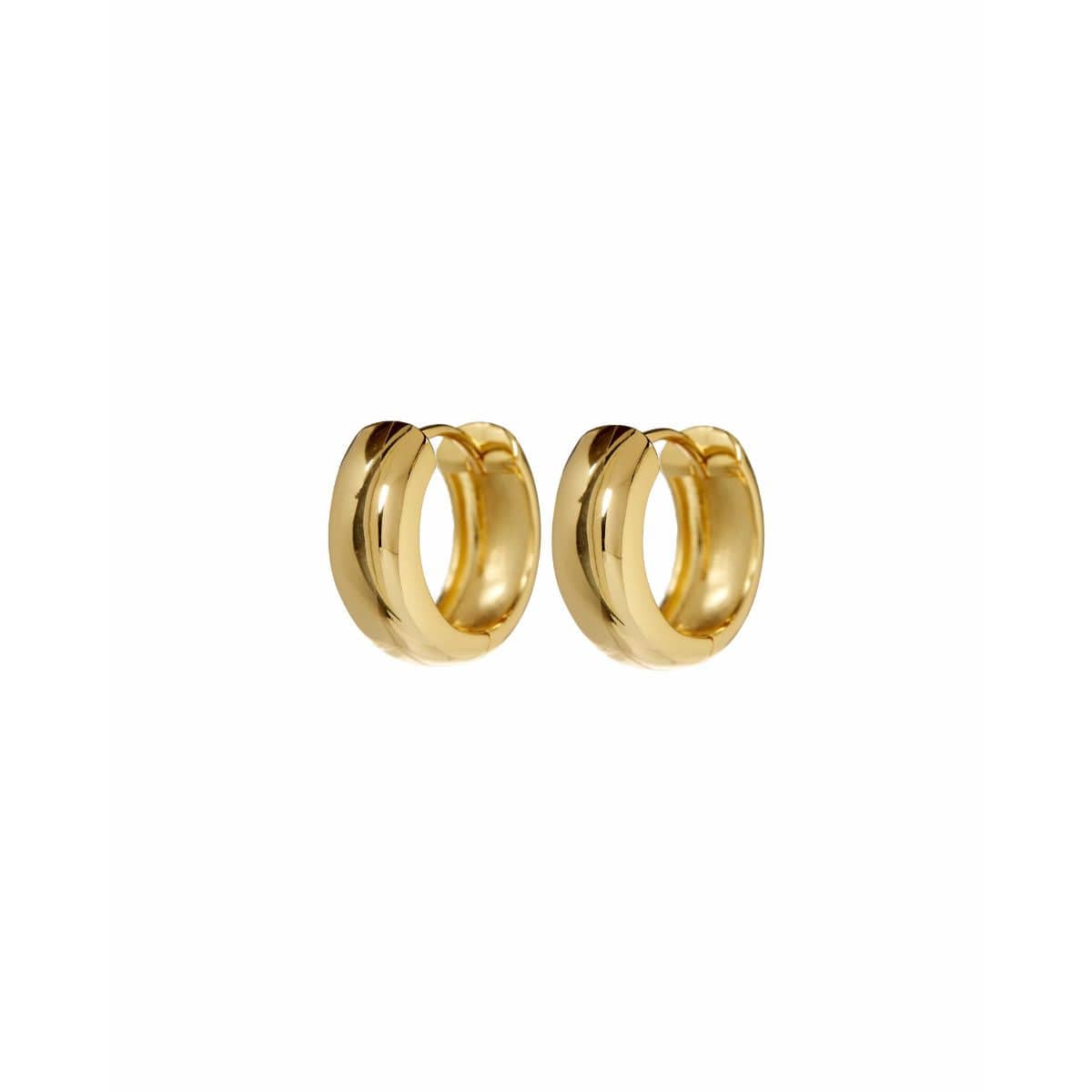 Pair of chunky gold-tone hoop earrings with grooved texture and polished finish.