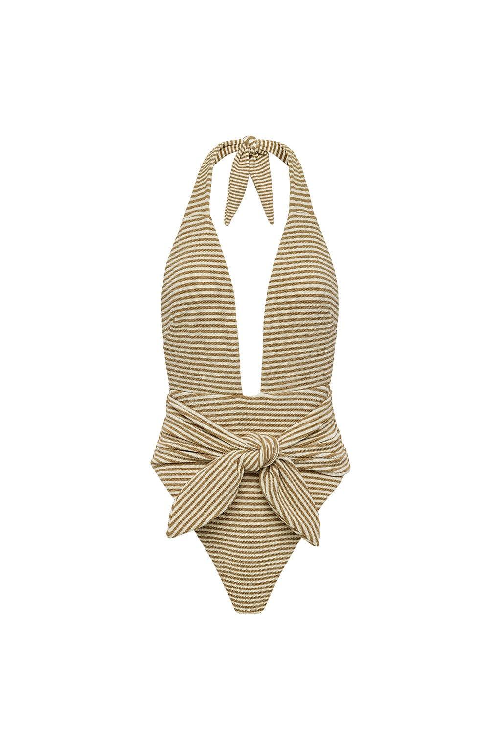 Neutral Stripe Tropez Tie-Up One-Piece