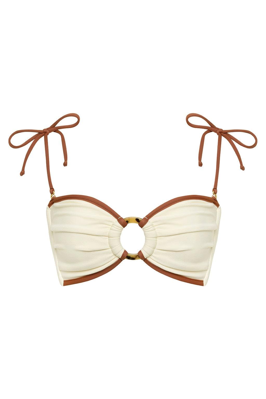Oat Terracotta Binded Tori Ties Bandeau Bikini Top