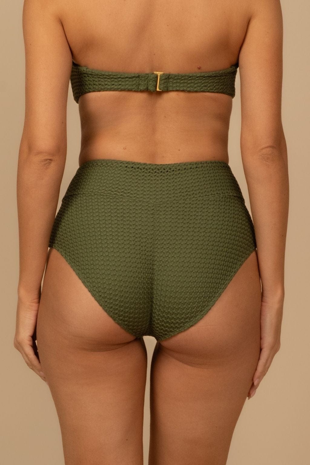 Olive Crochet Full Coverage High Rise Bikini Bottom