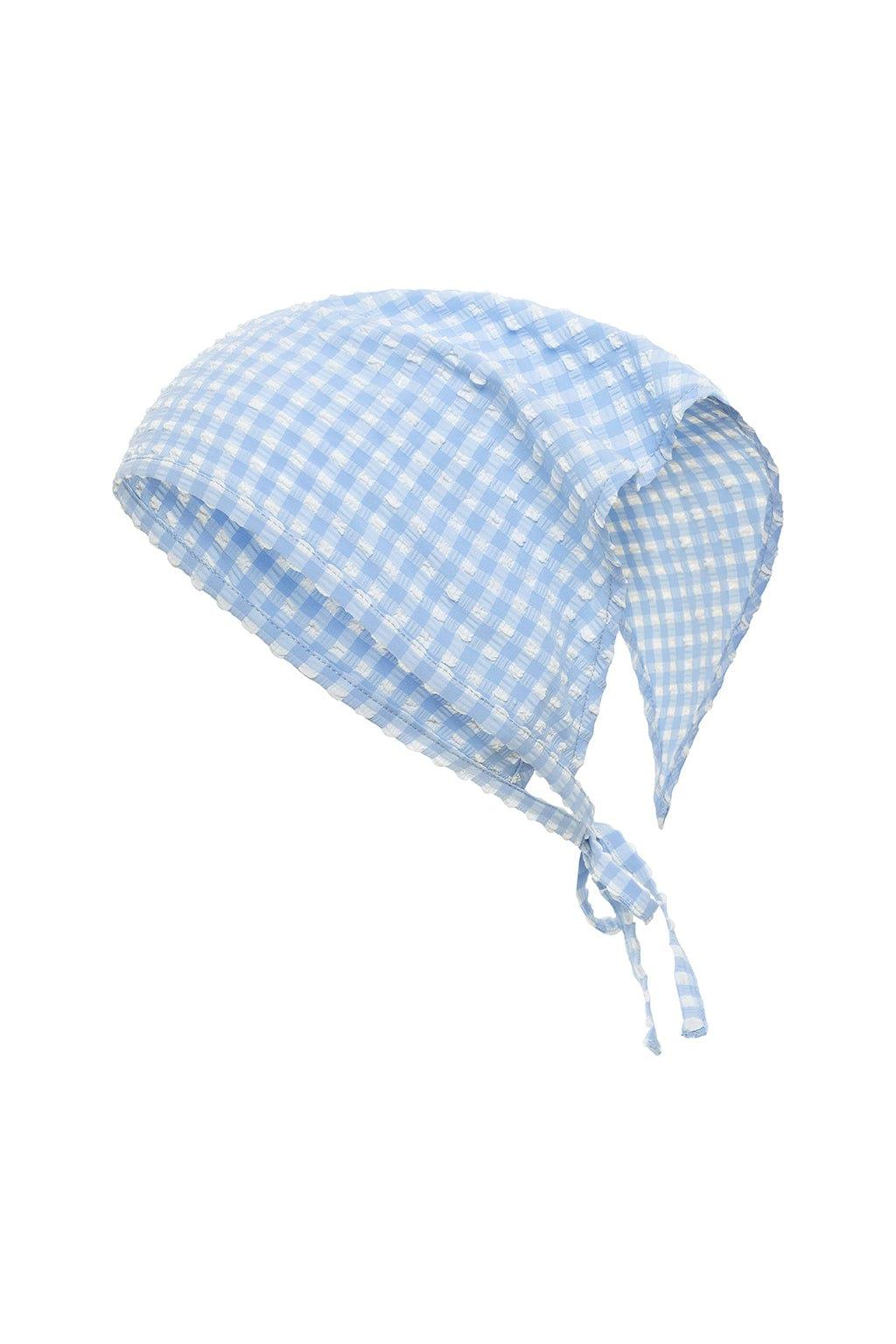 Peri Micro Gingham Tie-Up Scarf Blue Gingham Bandana Headscarf Navy Gingham Scarf – XAIA main image 3