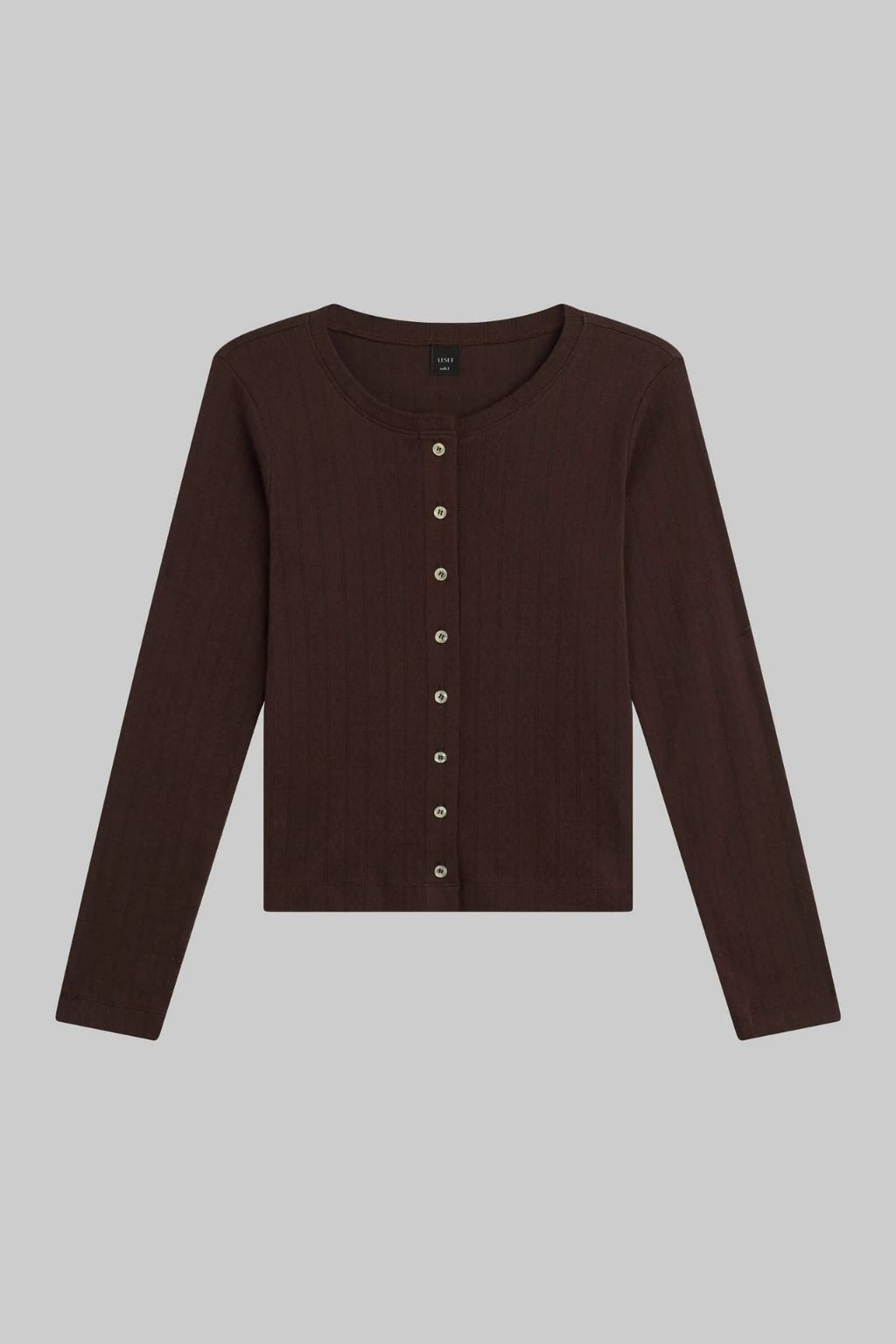 Pointelle Classic Crew Cardigan (Chocolate)