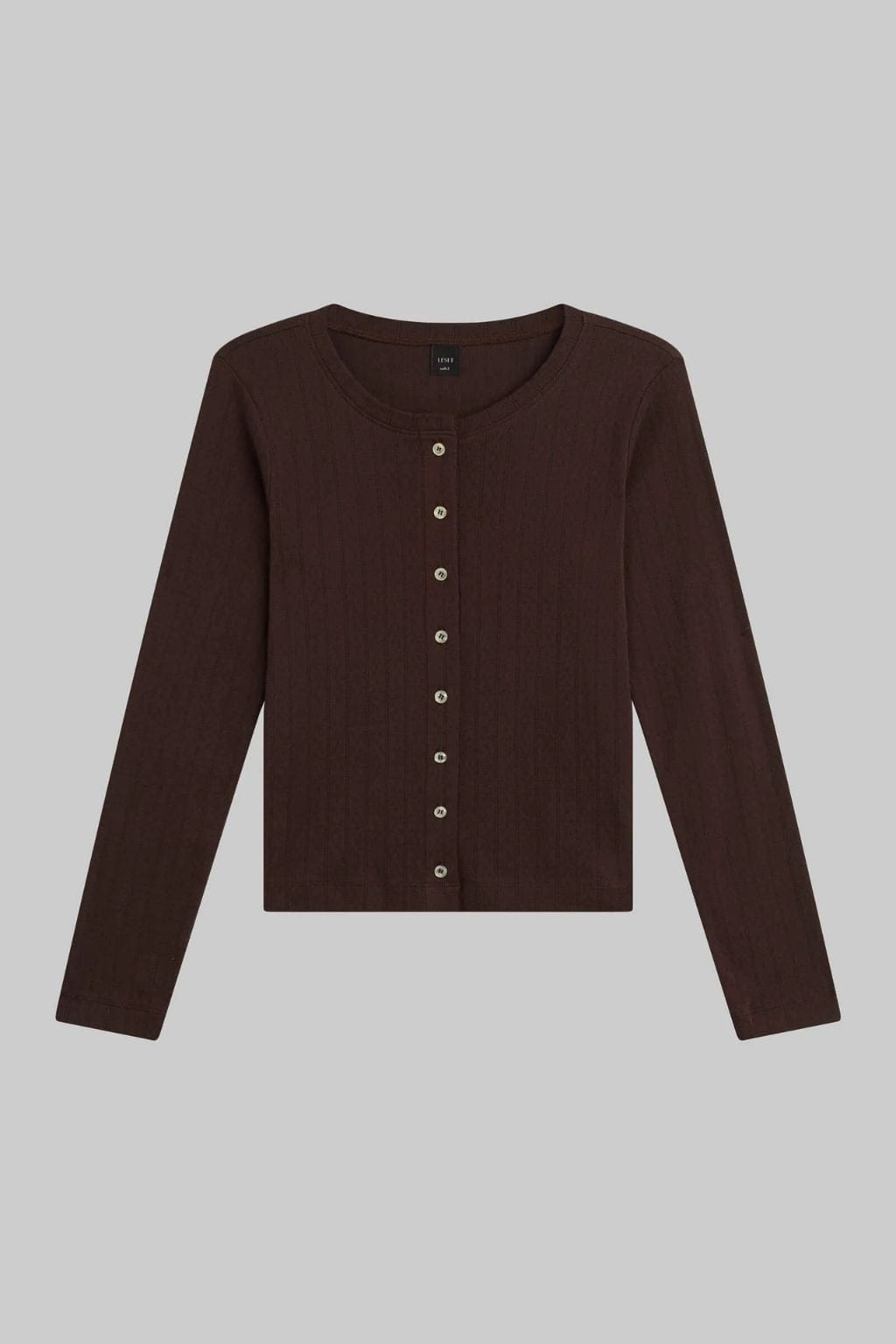 Pointelle Classic Crew Cardigan (Chocolate)