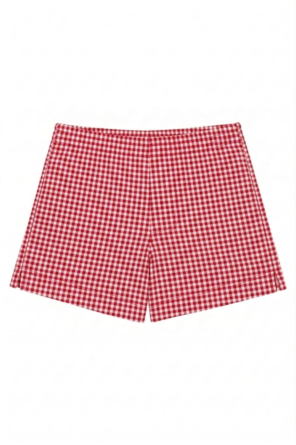 Red Micro Gingham Mini Swim Trunk