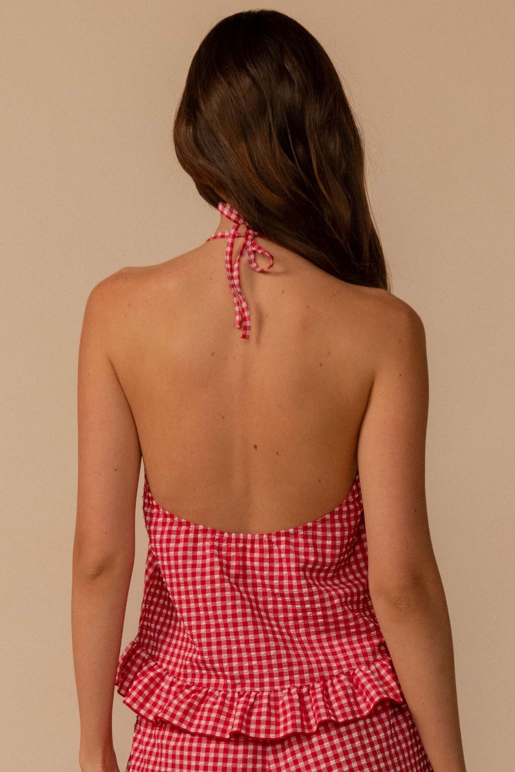 Red Micro Gingham Brooklyn Cropped Top