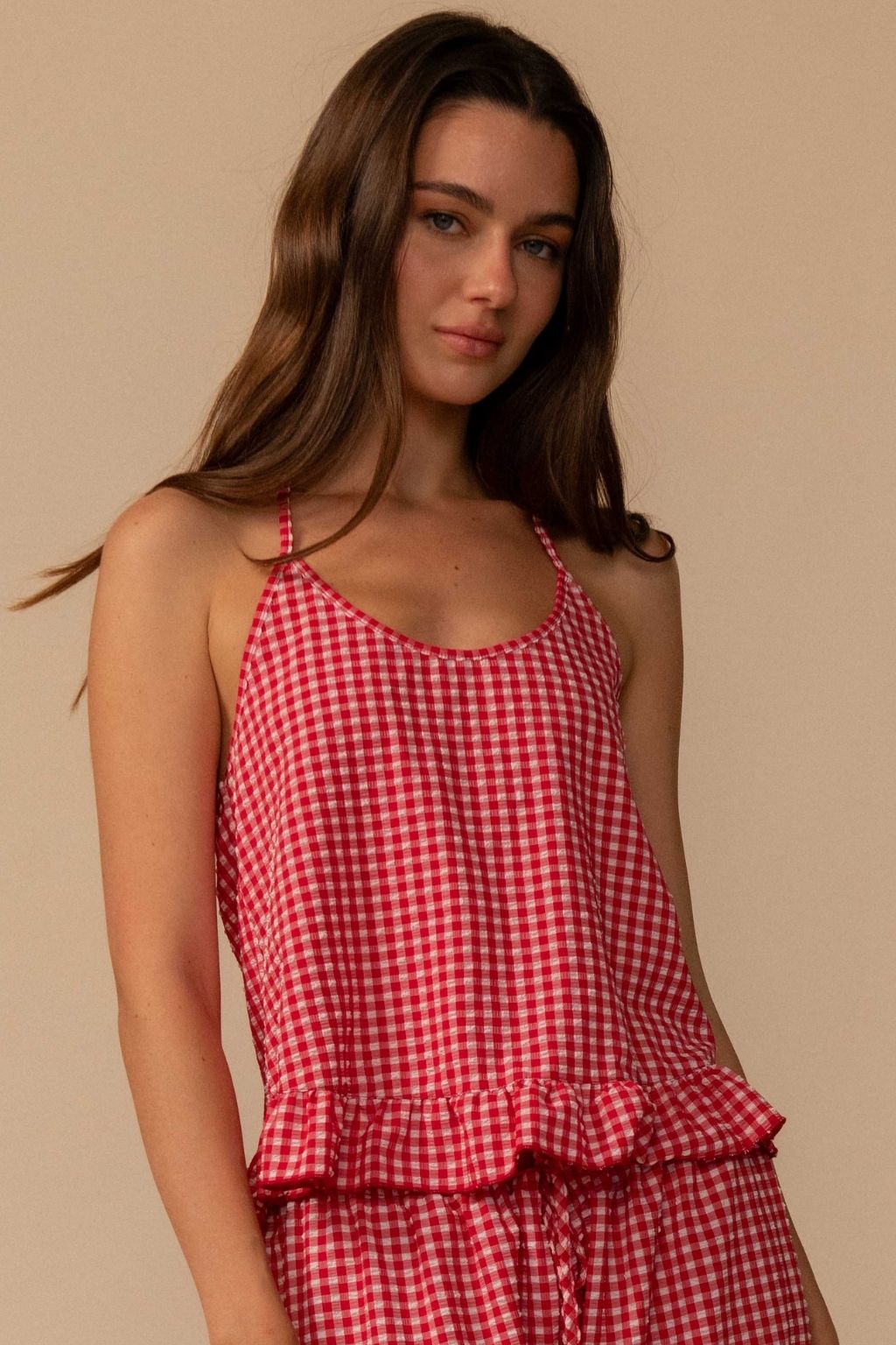 Red Micro Gingham Brooklyn Cropped Top