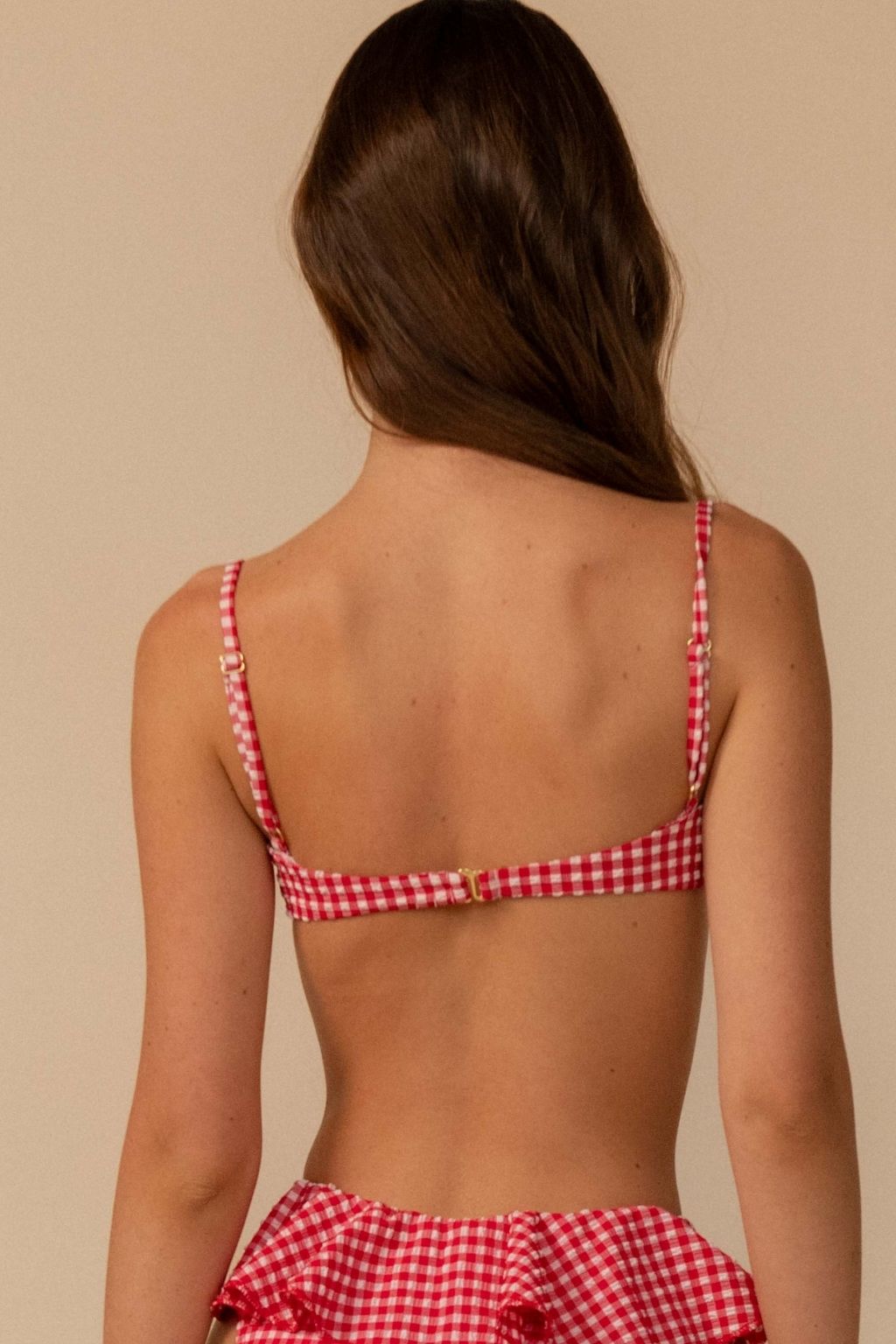 Red Micro Gingham Petal Bikini Top