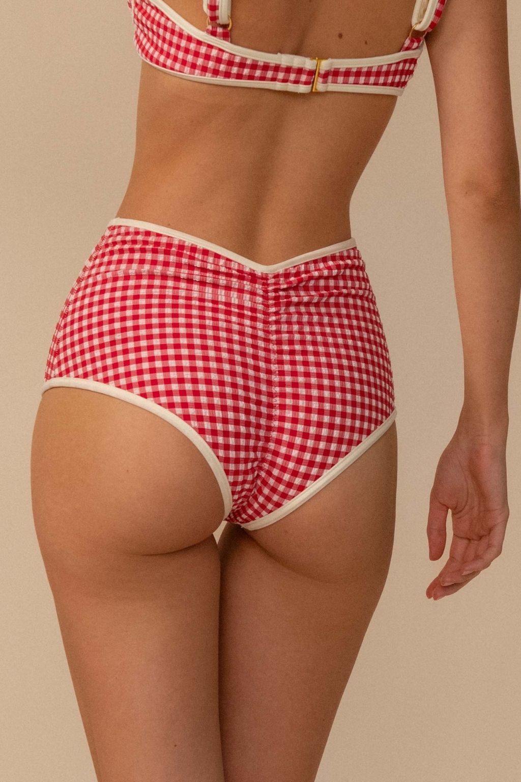Red Micro Gingham Polly Bikini Bottom