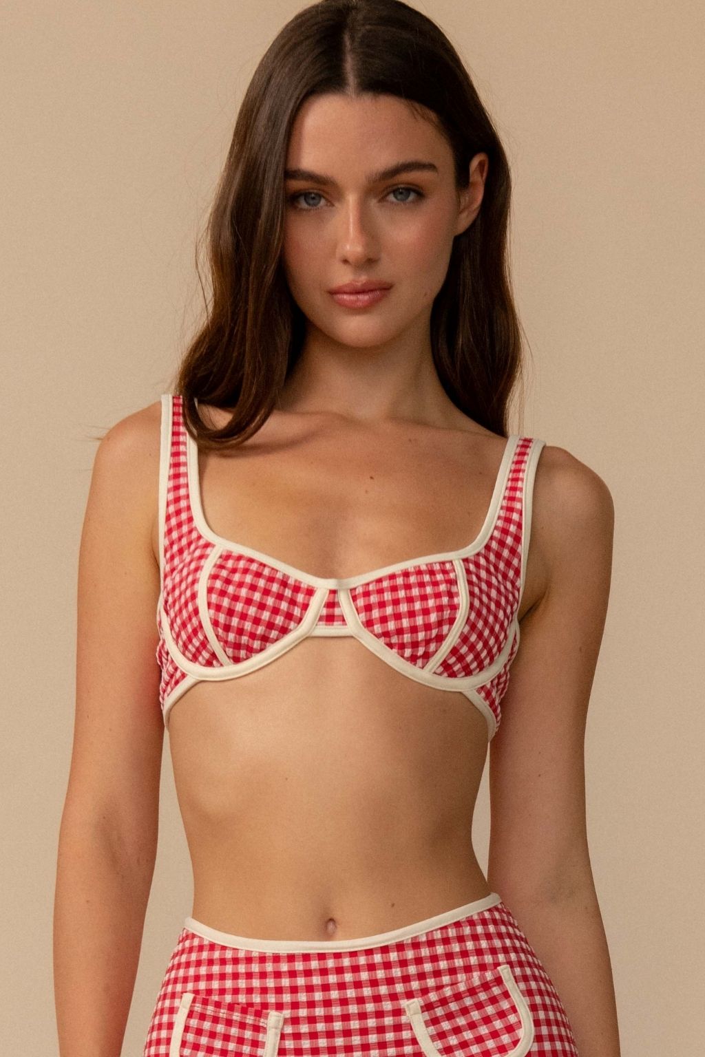 Red Micro Gingham Romy Binded Bikini Top