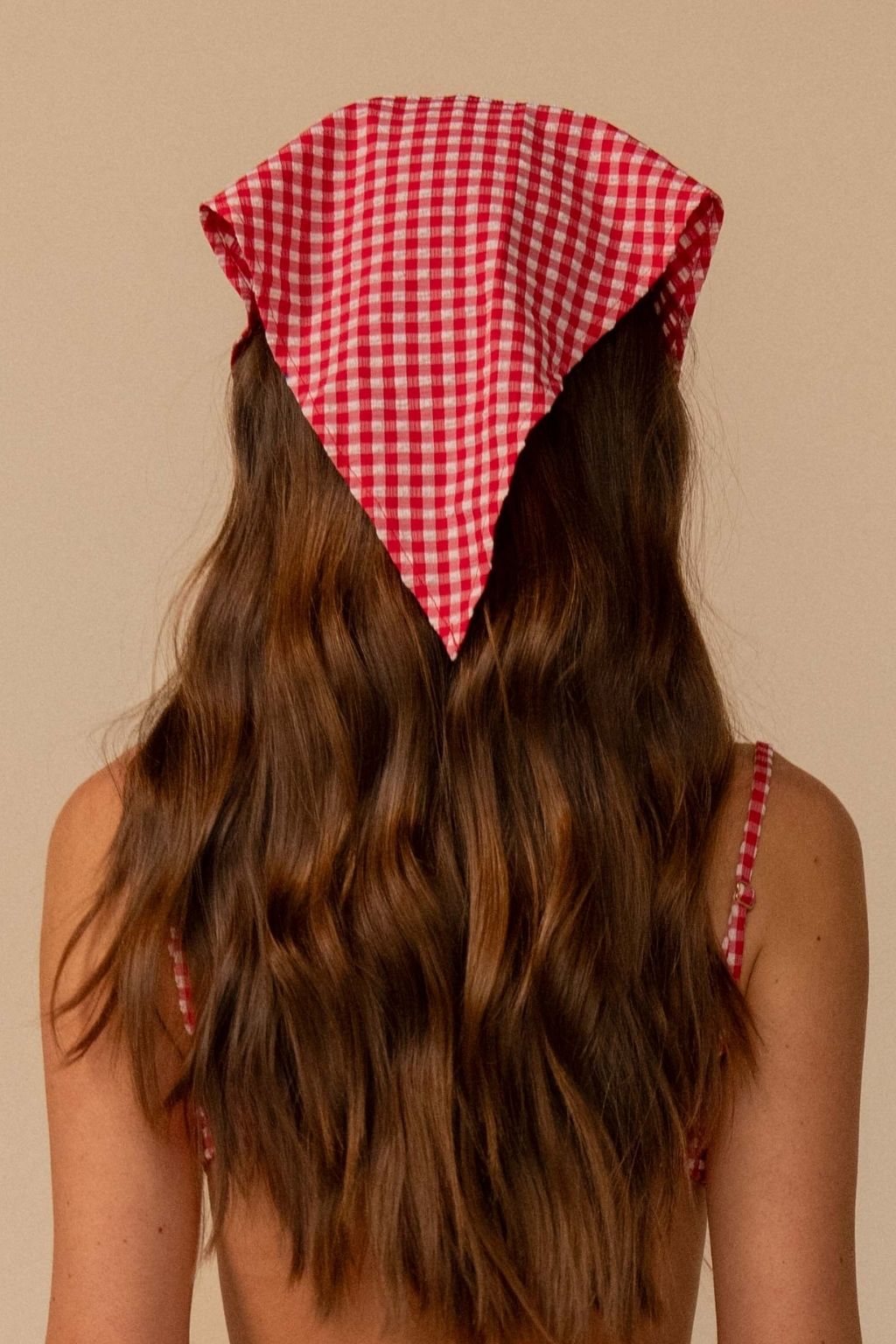 Red Micro Gingham Tie-Up Scarf