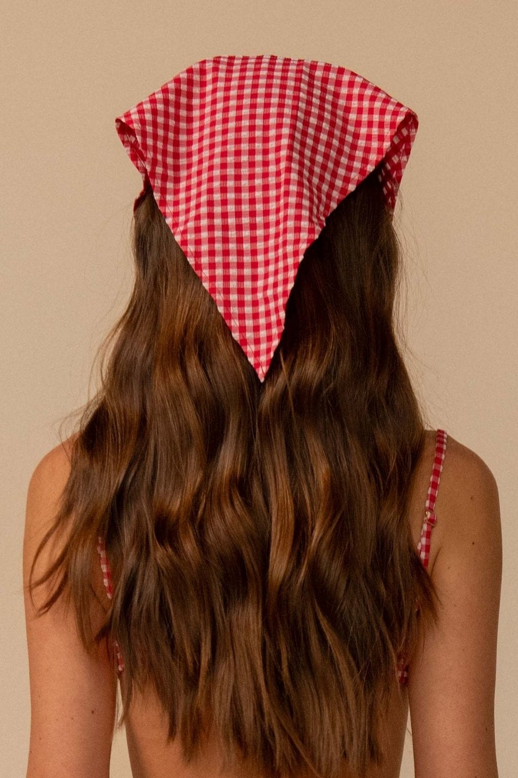Red Micro Gingham Tie-Up Scarf