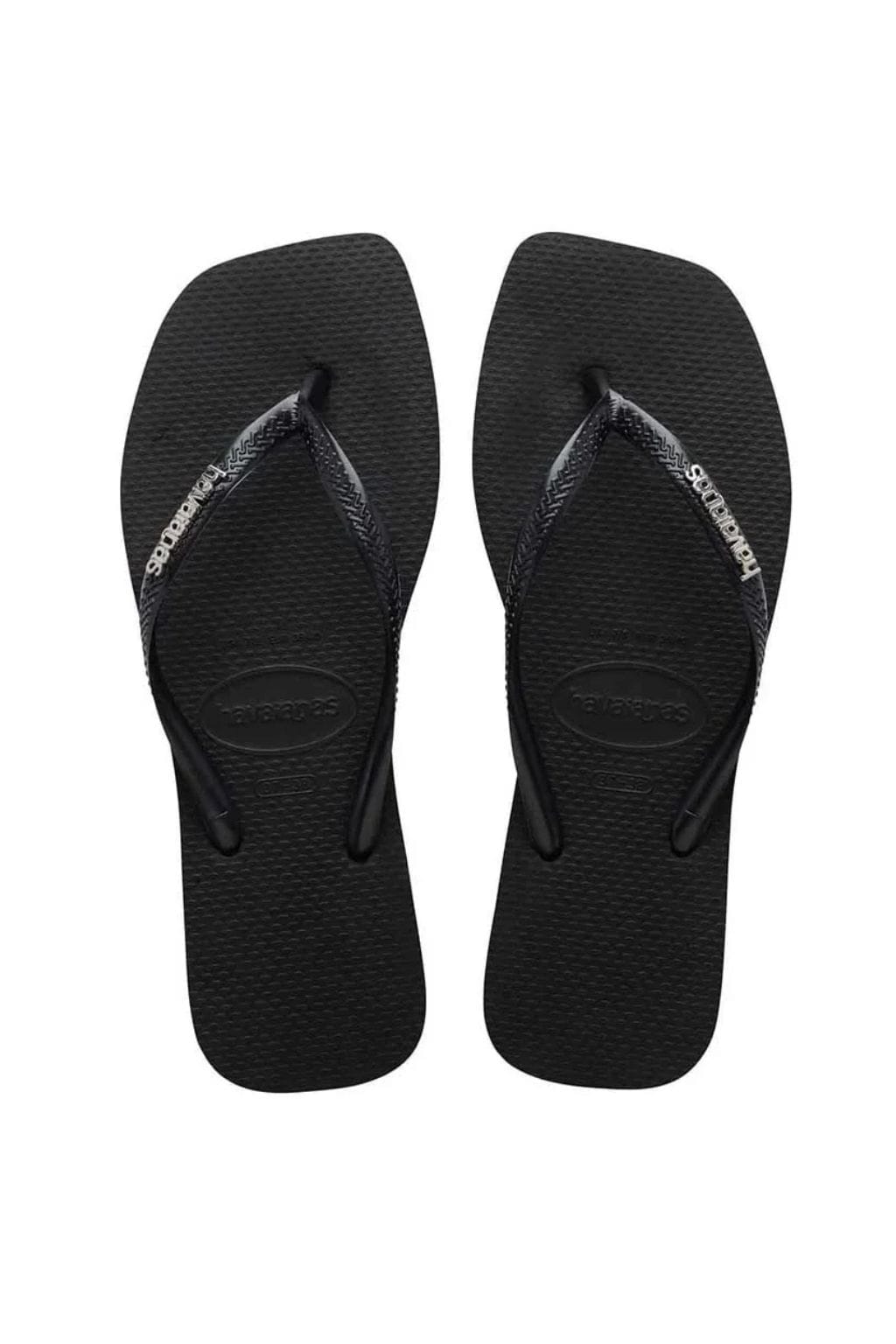 Slim Square Logo Metallic Flip Flops (Black)
