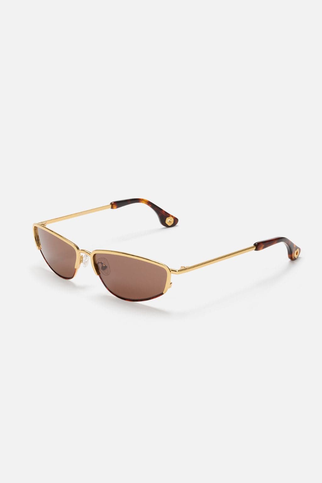 Tortoise and gold-toned sunglasses with brown tinted lenses and acetate temple arms.
