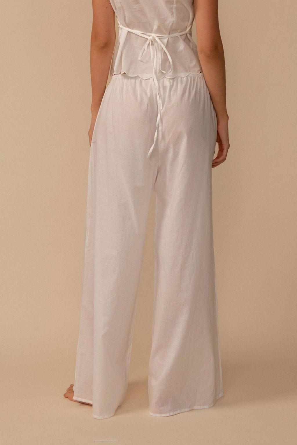 White Drawstring Wide-Leg Pant