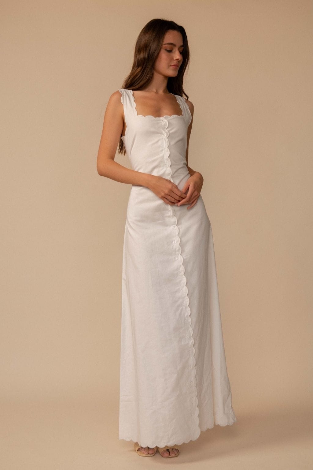 White Elizabeth Scalloped Dress