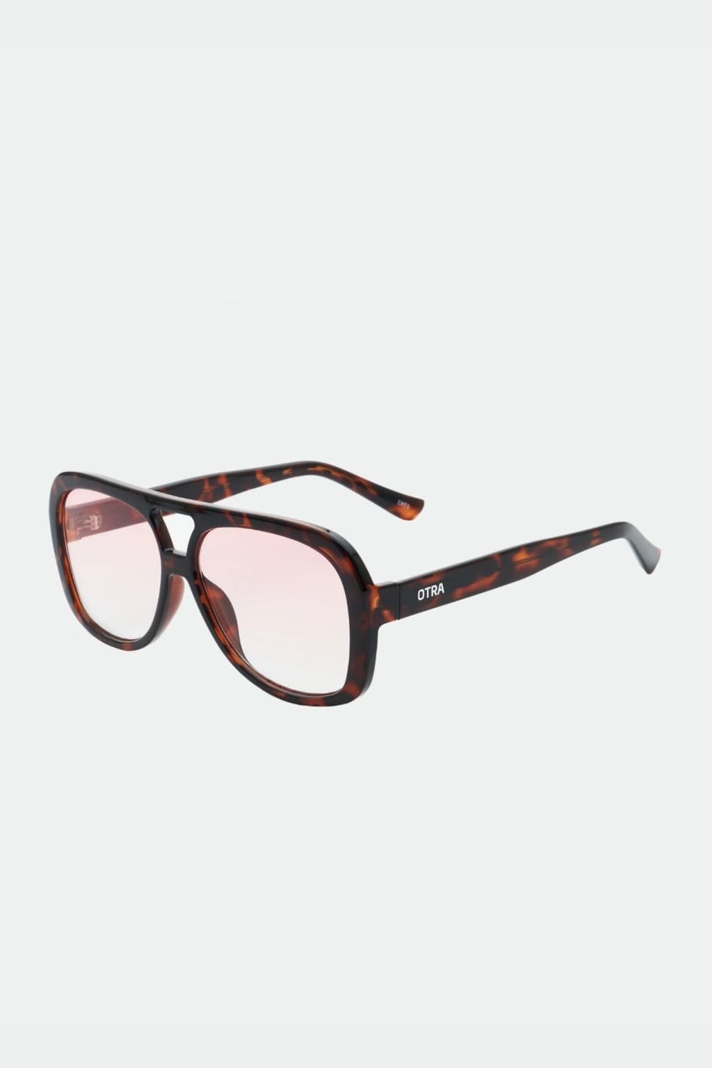 Tortoiseshell aviator sunglasses with pink-tinted lenses and dark brown frames.