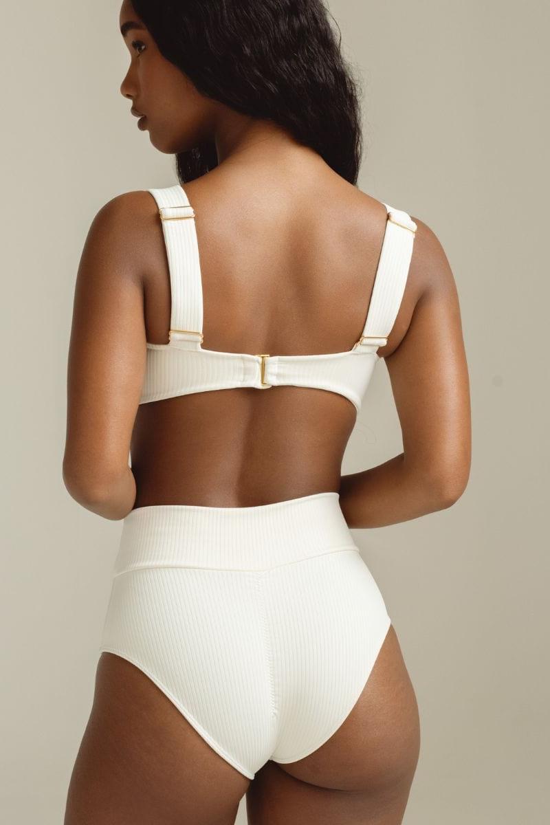 Cream Rib Added Coverage High Rise Bikini Bottom