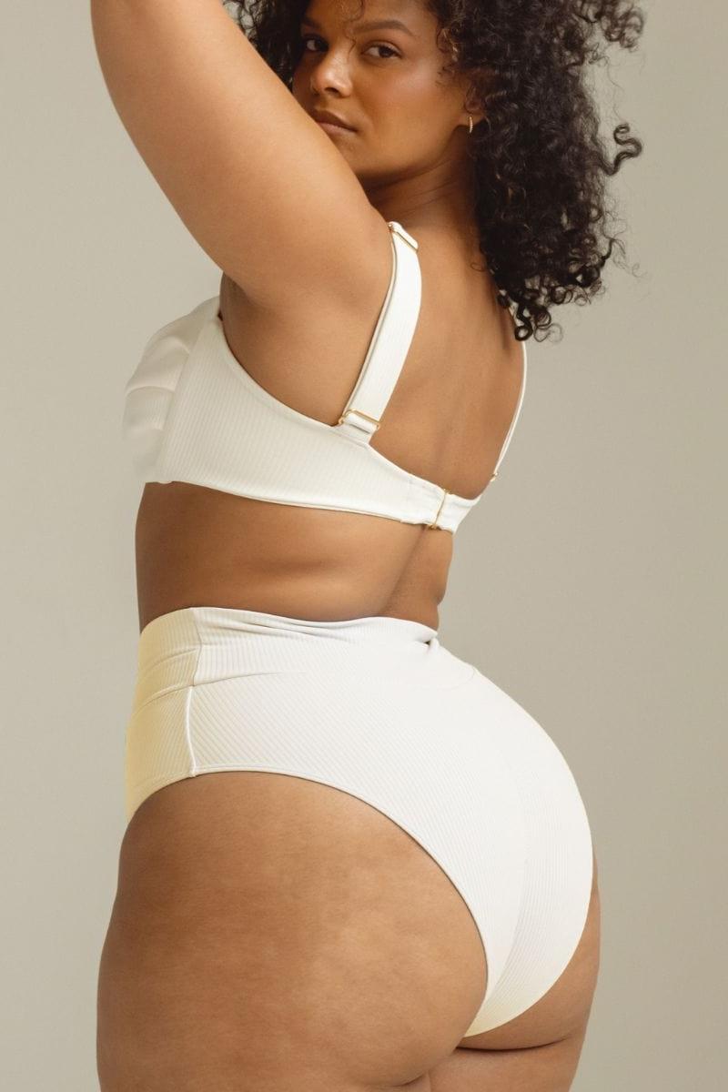 Cream Rib Added Coverage High Rise Bikini Bottom