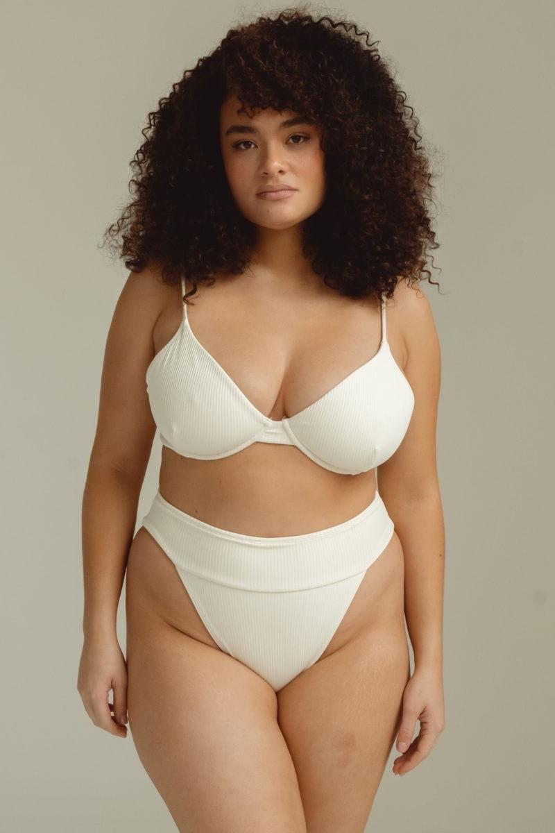 Cream Rib Dainty Bikini Top