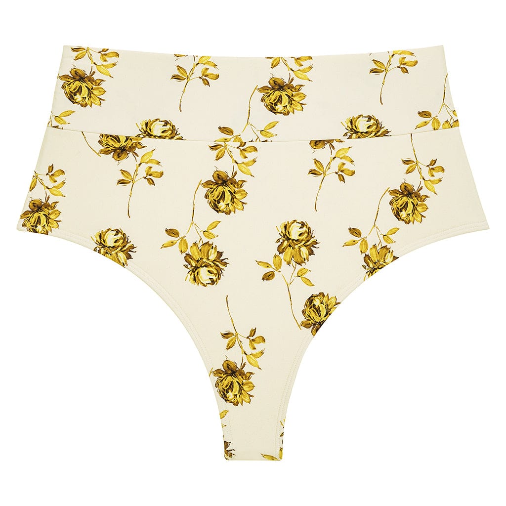 Gold Filigree Added Coverage High Rise Bikini Bottom