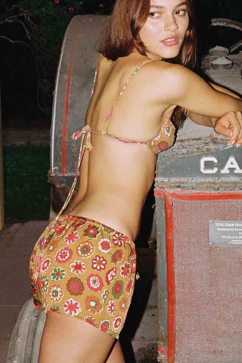 Mazzy Floral Silk Low-Rise Drawstring Short