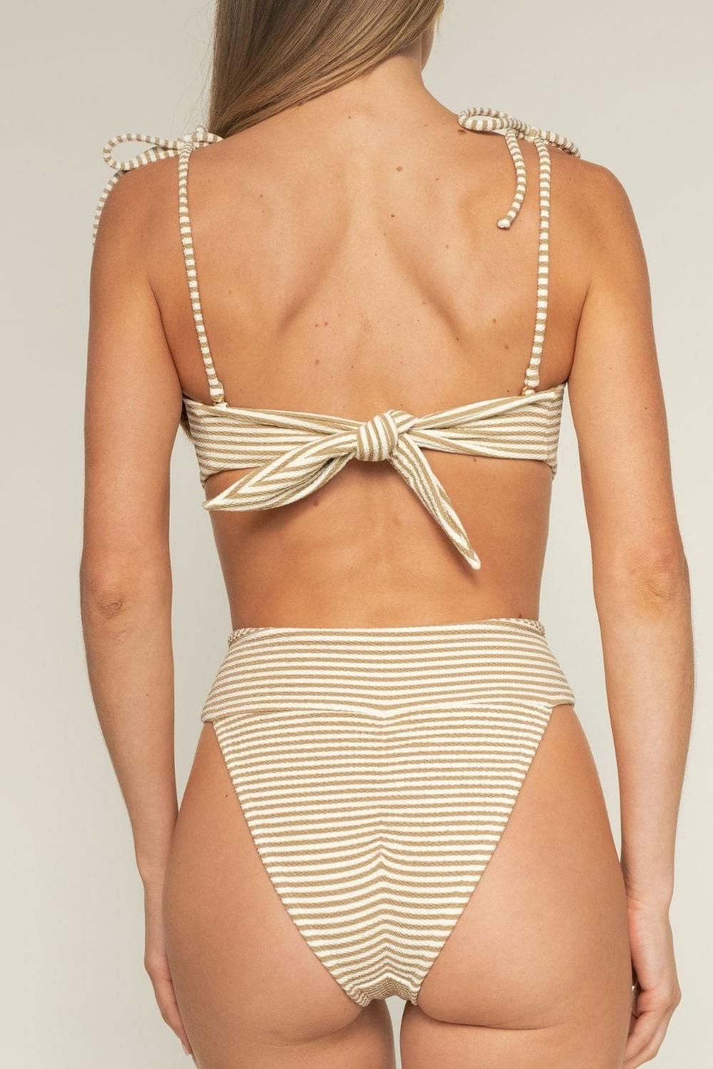 Neutral Stripe Tori Ties Bandeau Bikini Top
