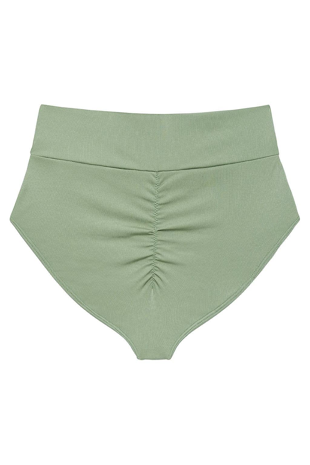 Sage Green Rib Full Coverage High Rise Bikini Bottom