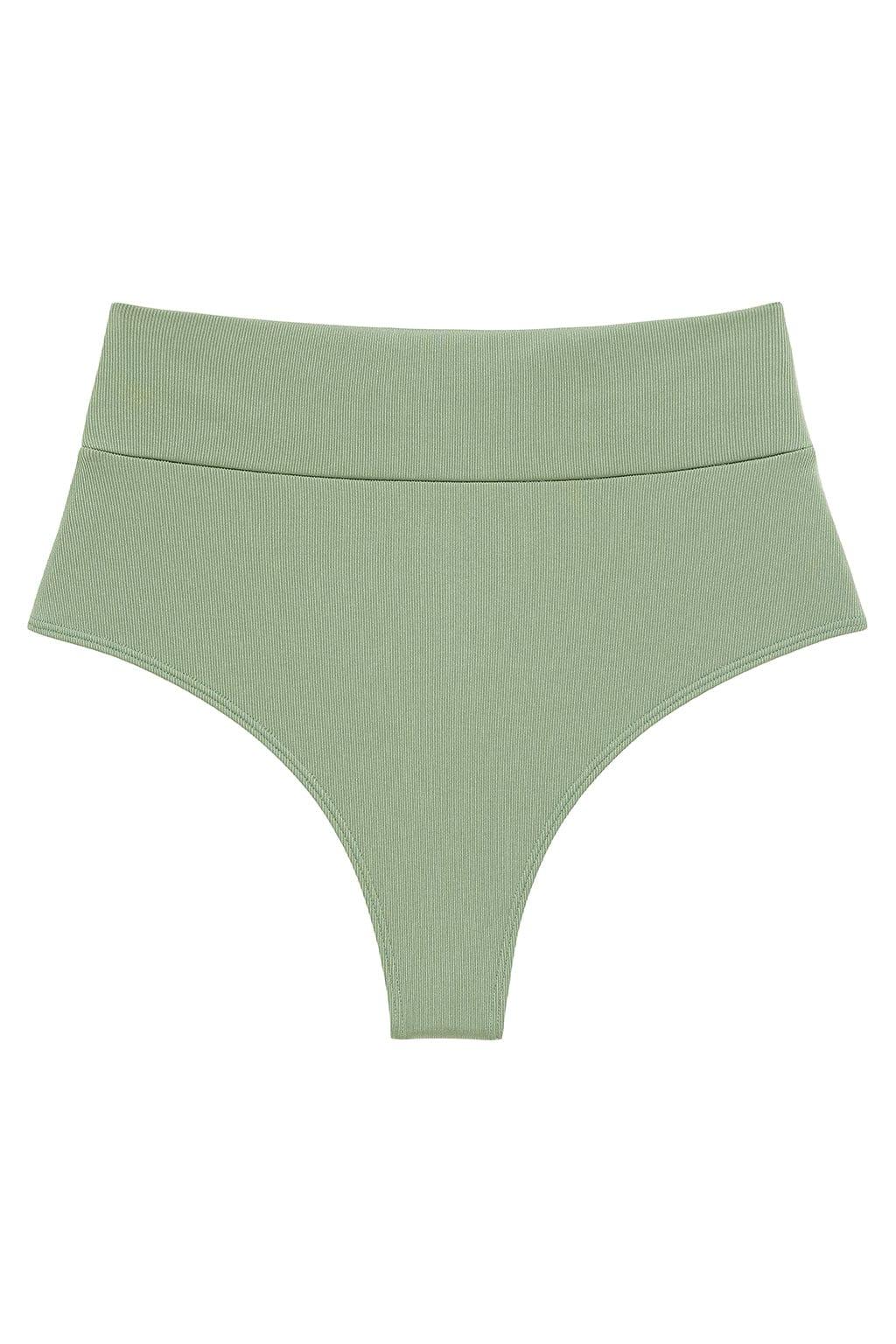 Sage Green Rib Added Coverage High Rise Bikini Bottom
