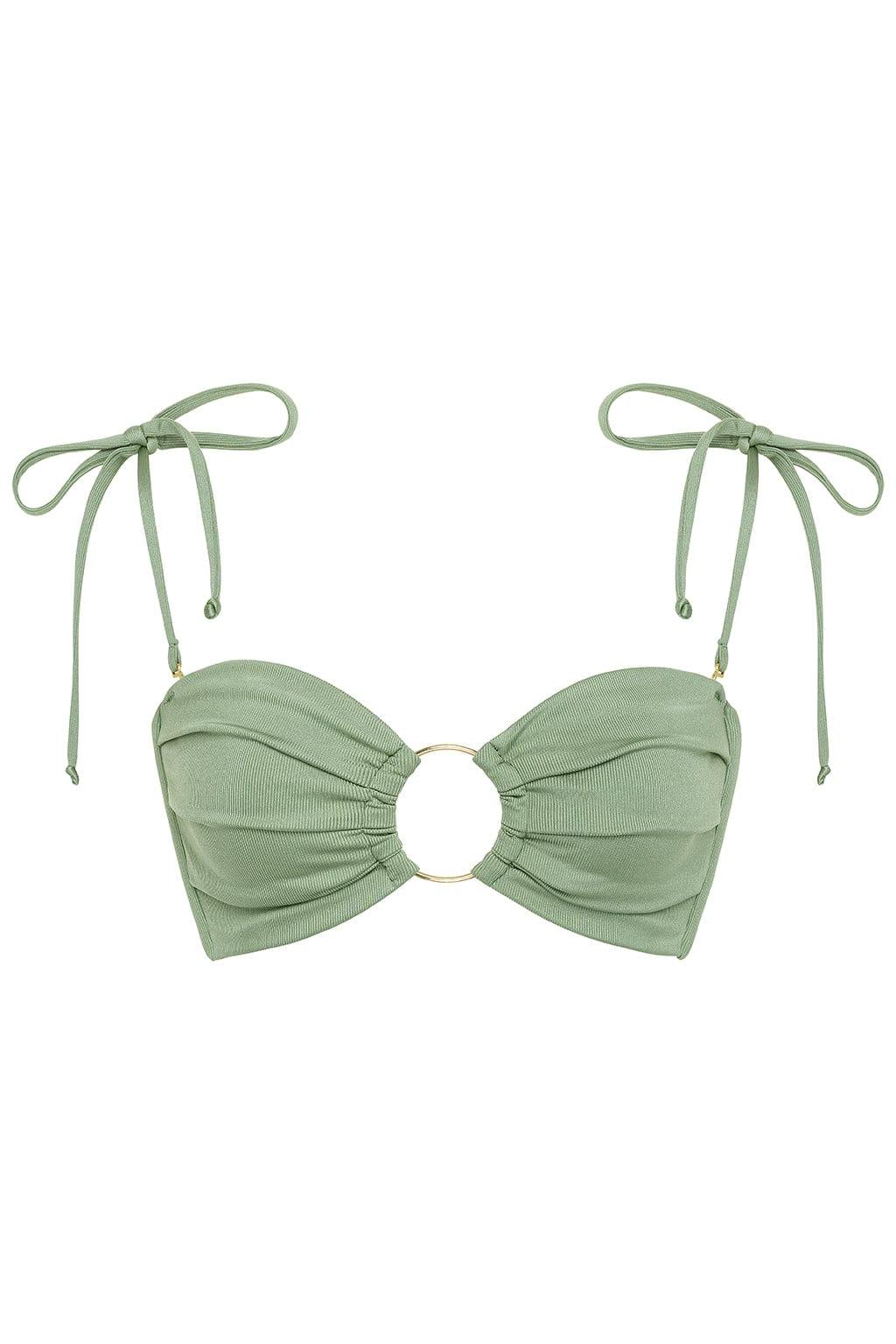 Sage Green Rib Tori Ties Bandeau Bikini Top