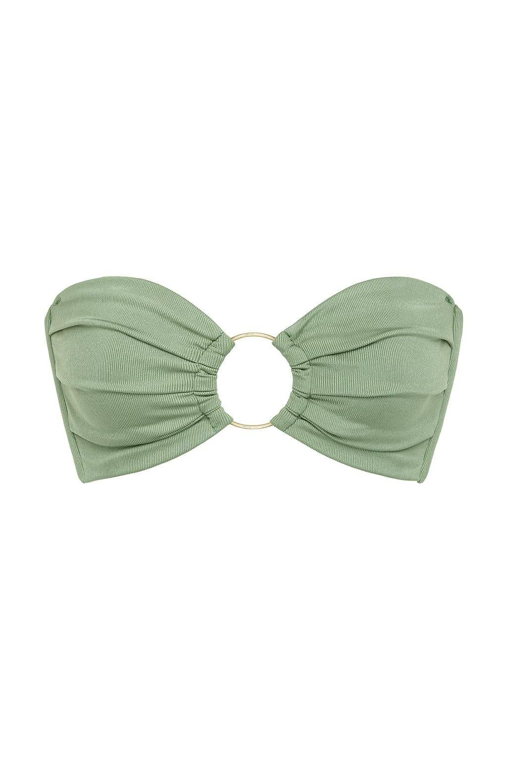 Sage Green Rib Tori Ties Bandeau Bikini Top
