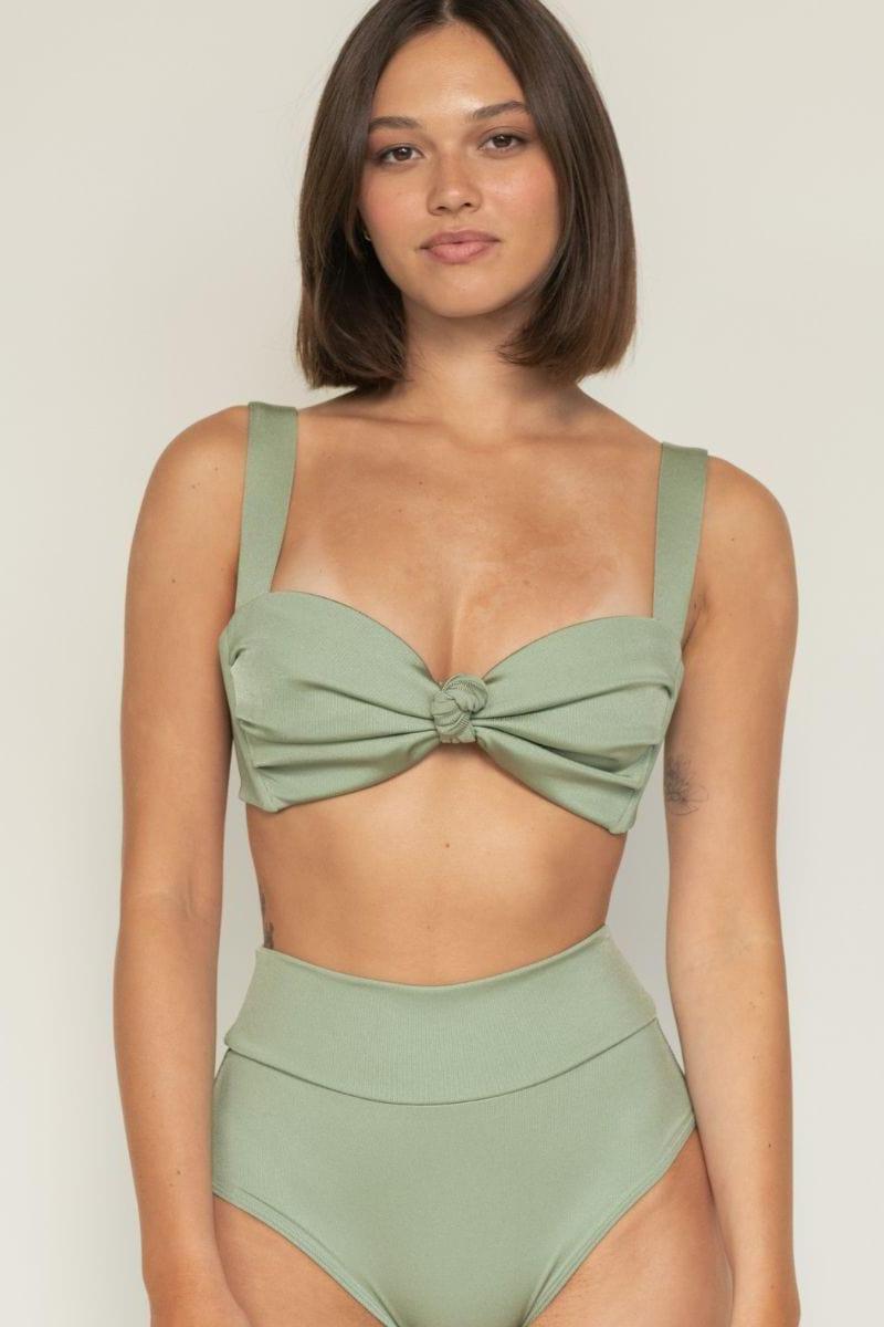 Sage Green Rib Full Coverage High Rise Bikini Bottom